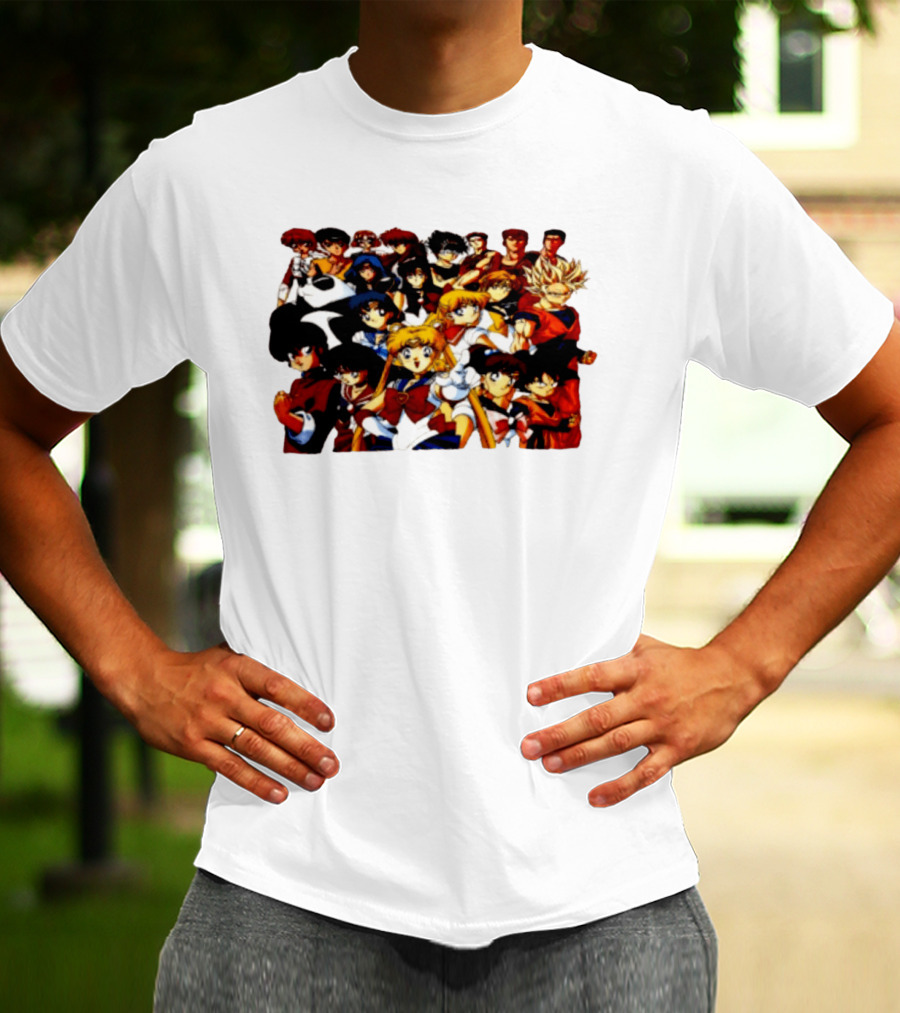Anime Collage 9 Cartoon Sailor Moon Dragon Ball Z Characters T-Shirt