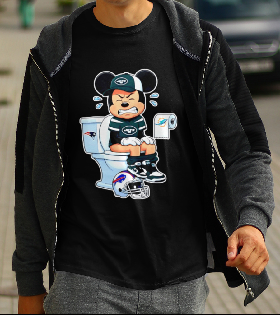 Mickey Jets Toilet Frustration Patriots Dolphins Bills Rivalry T-Shirt