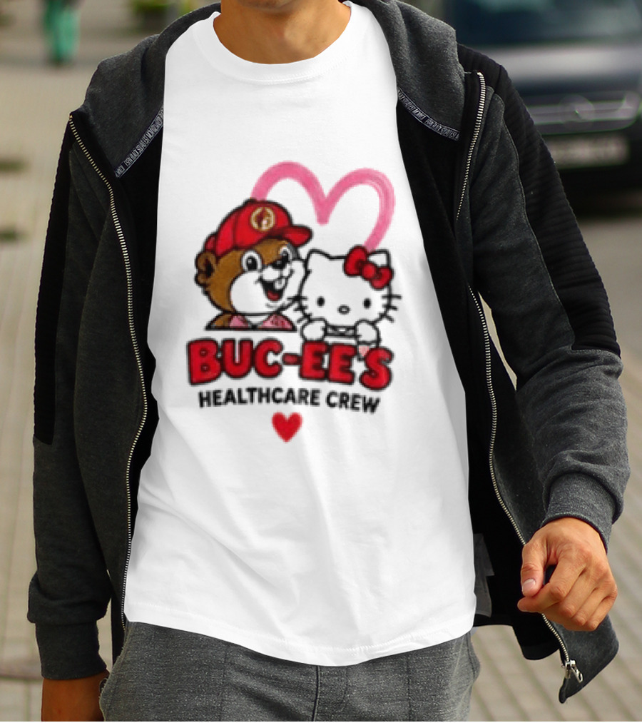 Buc Ee's Hello Kitty Caring Hearts Healthcare Crew T-Shirt