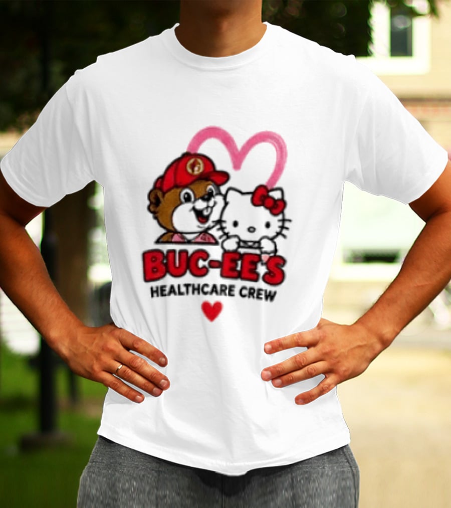 Buc Ee's Hello Kitty Caring Hearts Healthcare Crew T-Shirt