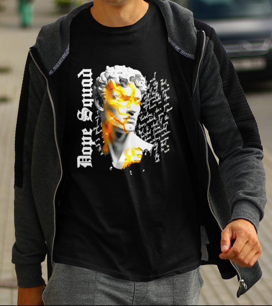 Dope Squad Greek Statue Golden Cracks Text Overlay T-Shirt