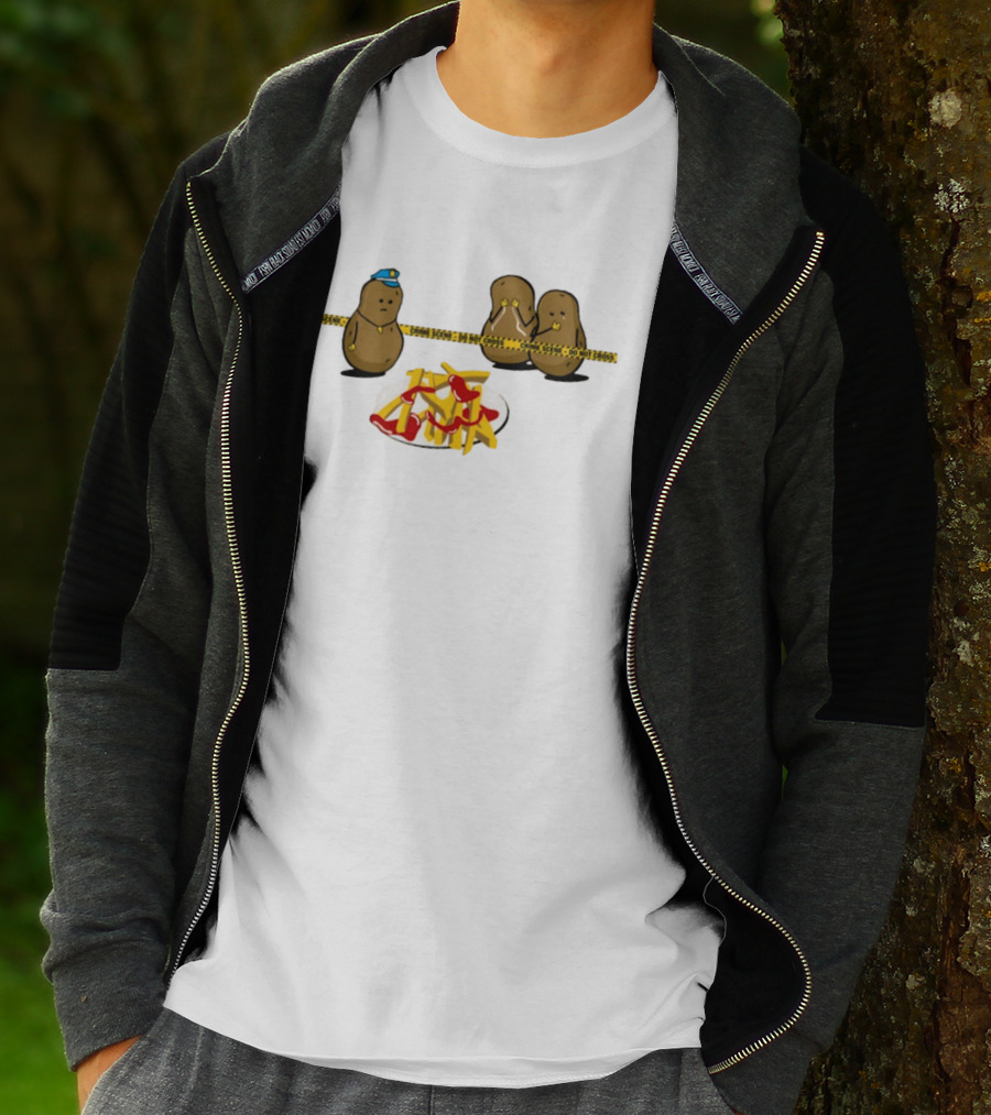 Crime Scene Do Not Cross Potato Fries Funny Cartoon Mash Up T-Shirt