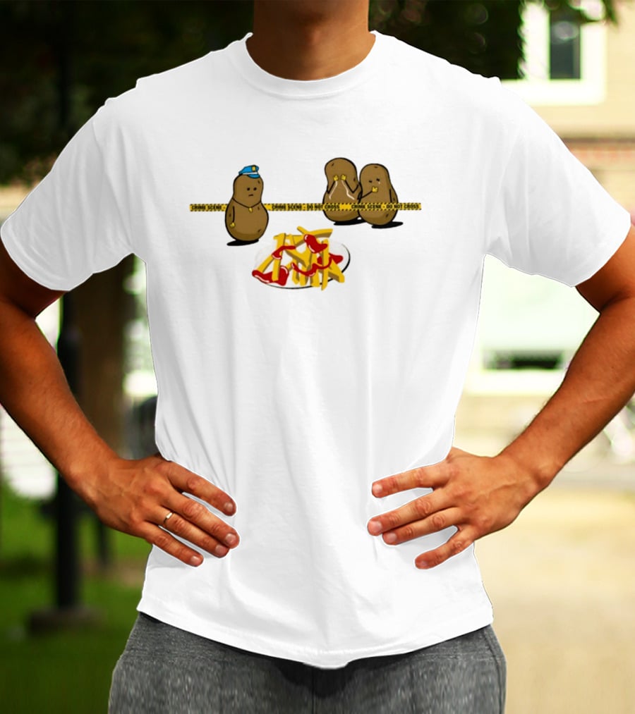 Crime Scene Do Not Cross Potato Fries Funny Cartoon Mash Up T-Shirt
