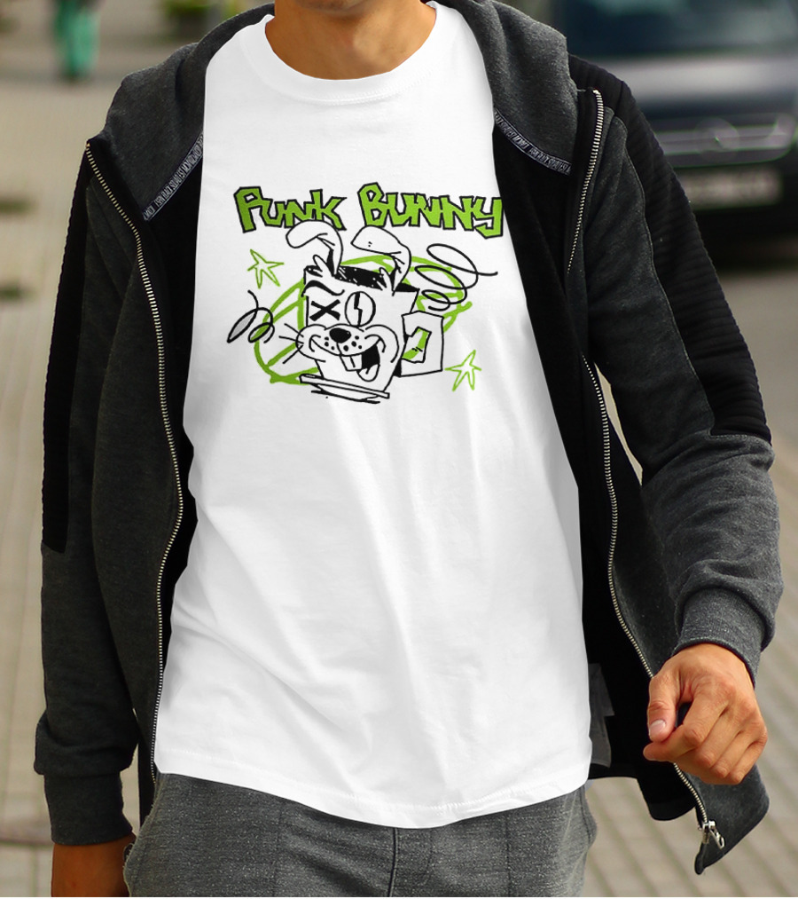 Punk Bunny Coffee Green Day Style Spiral Stars T-Shirt