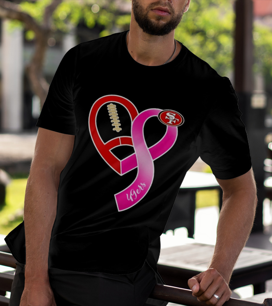 San Francisco 49ers Pink Ribbon Heart Breast Cancer Awareness 2026 T-Shirt