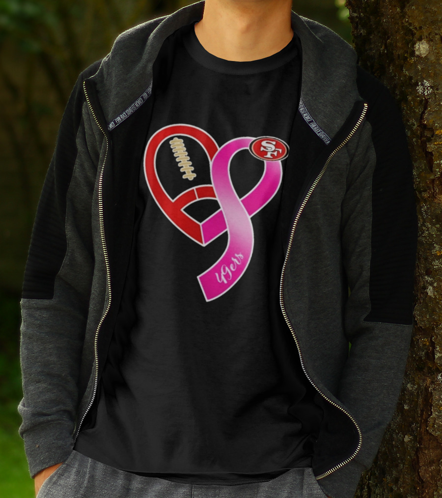 San Francisco 49ers Pink Ribbon Heart Breast Cancer Awareness 2026 T-Shirt