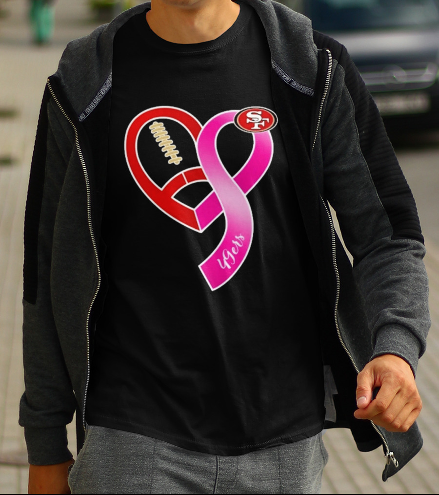 San Francisco 49ers Pink Ribbon Heart Breast Cancer Awareness 2026 T-Shirt