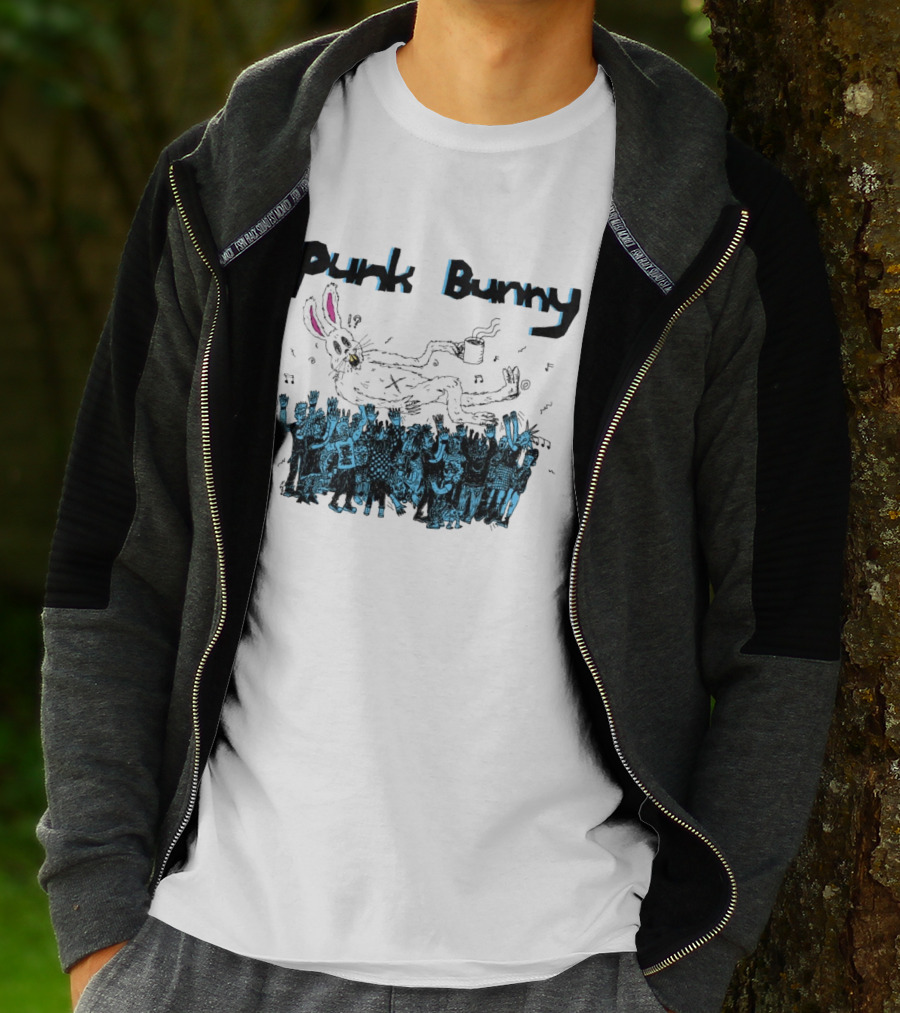 Punk Bunny Coffee Cup Crowd Green Day Style White T-Shirt