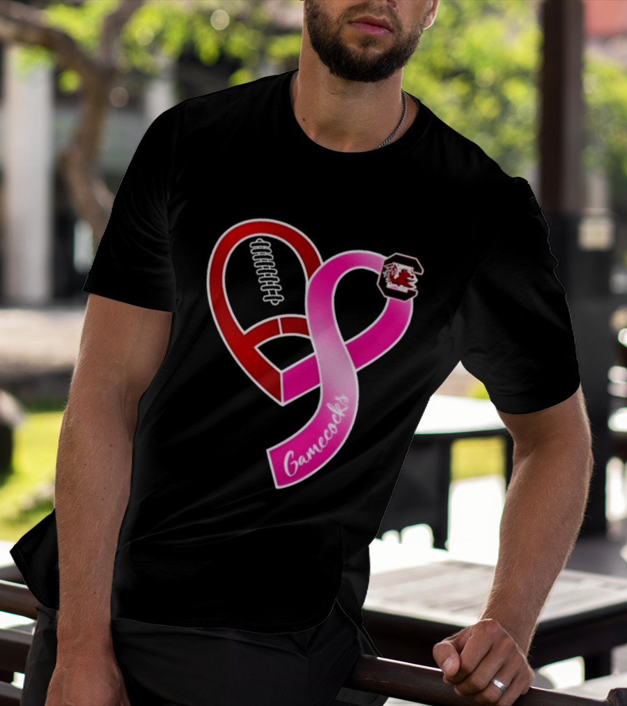 South Carolina Gamecocks Breast Cancer Awareness Ribbon Heart 2026 T-Shirt