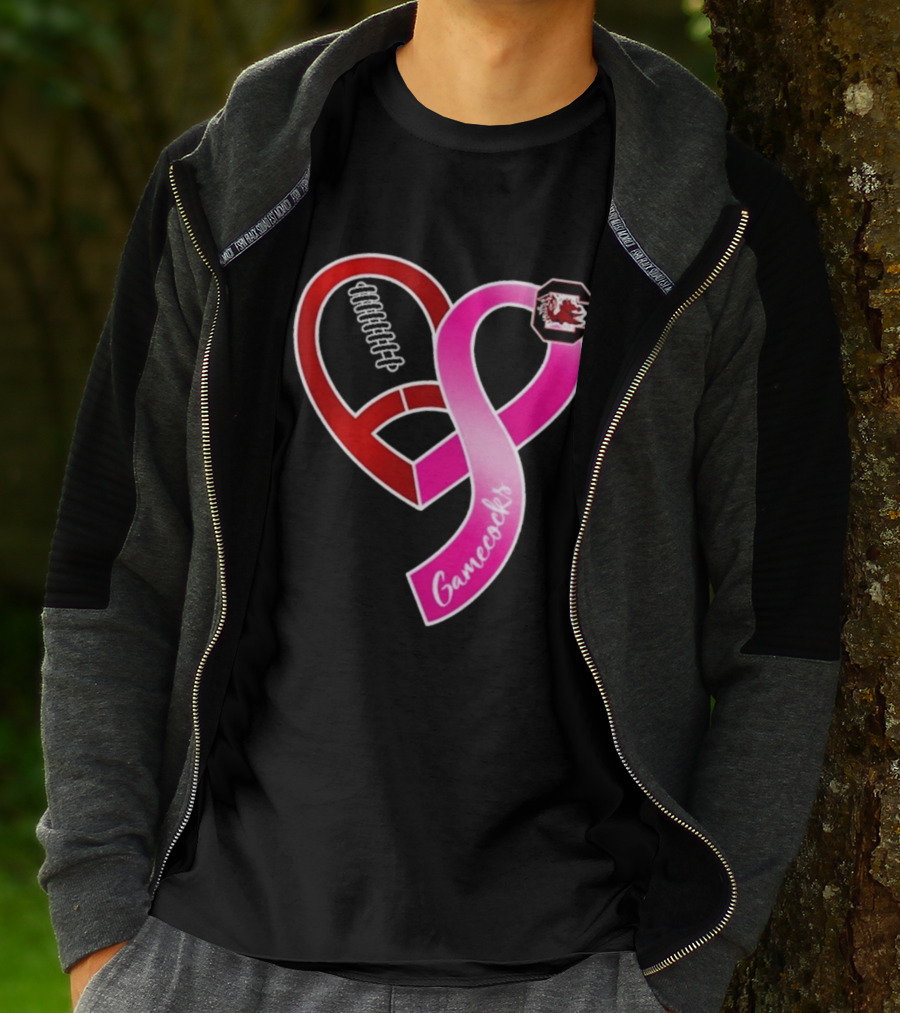 South Carolina Gamecocks Breast Cancer Awareness Ribbon Heart 2026 T-Shirt