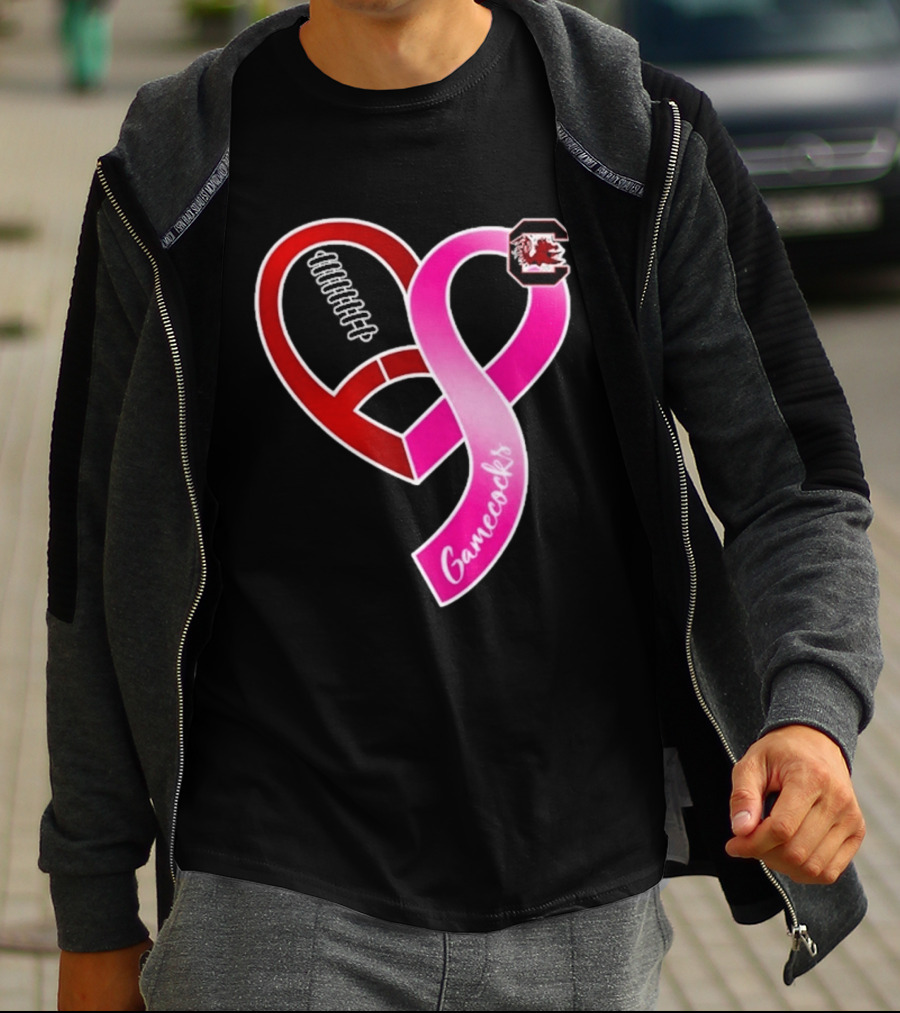 South Carolina Gamecocks Breast Cancer Awareness Ribbon Heart 2026 T-Shirt