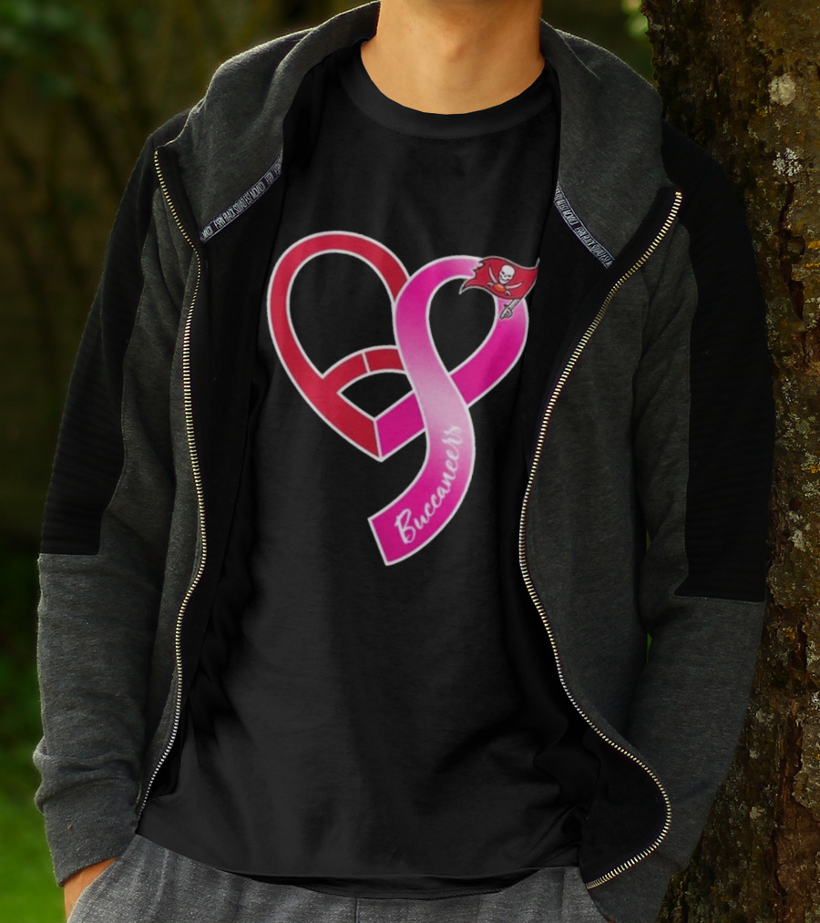 Tampa Bay Buccaneers Heart Ribbon Breast Cancer Awareness 2026 Flag T-Shirt