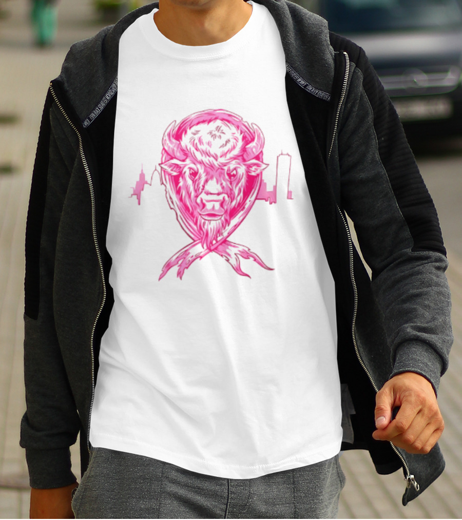 Making Strides 2026 Buffalo Mafia Pink Ribbon Skyline T-Shirt
