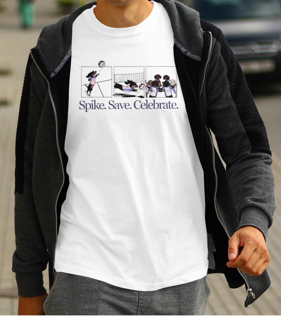 Spike Save Celebrate Dachshund Volleyball Comic Panels T-Shirt