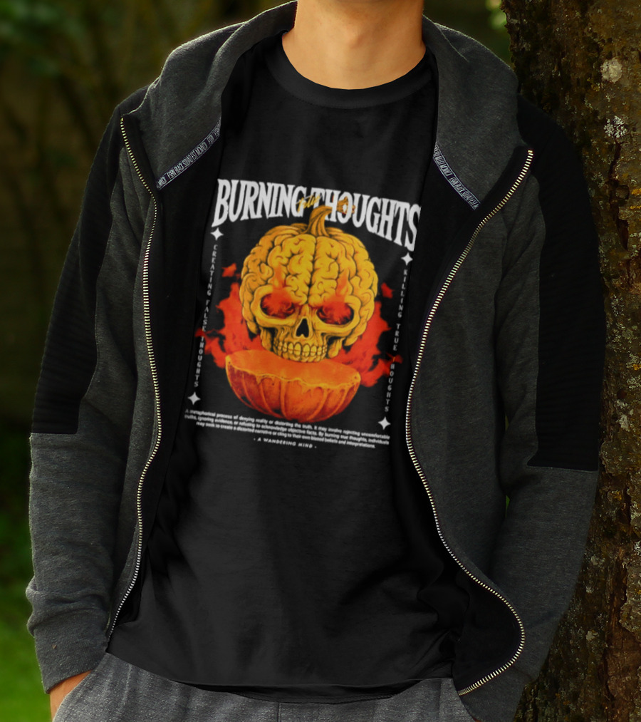 Burning Thoughts Halloween Skull Pumpkin Fire Poem T-Shirt