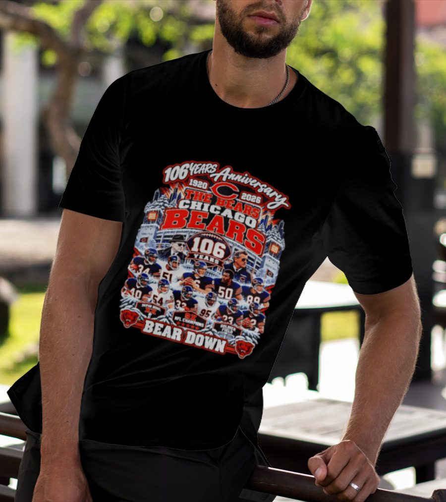 106 Years Anniversary 1920 2026 The Bears Chicago Bears 9x NFL Champions Soldier Field Bear Down T-Shirt