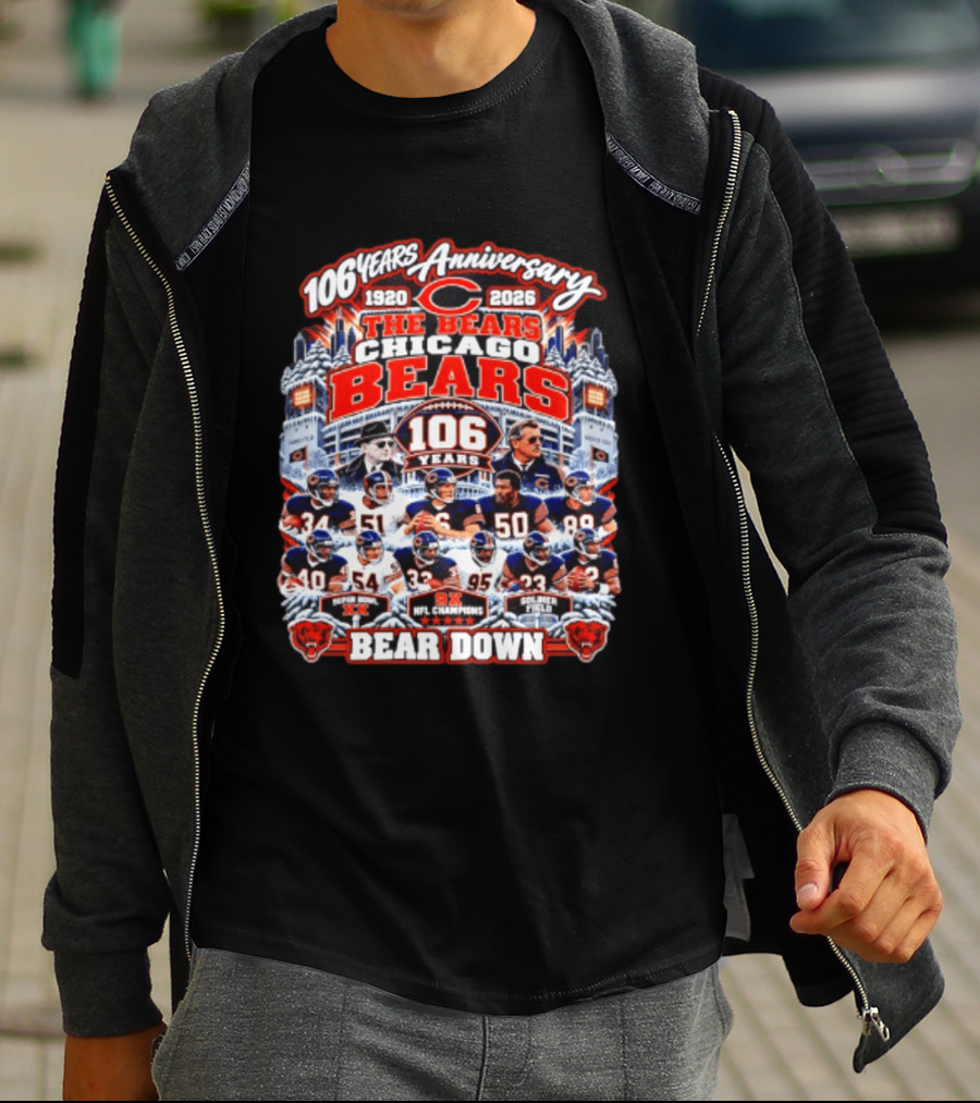 106 Years Anniversary 1920 2026 The Bears Chicago Bears 9x NFL Champions Soldier Field Bear Down T-Shirt