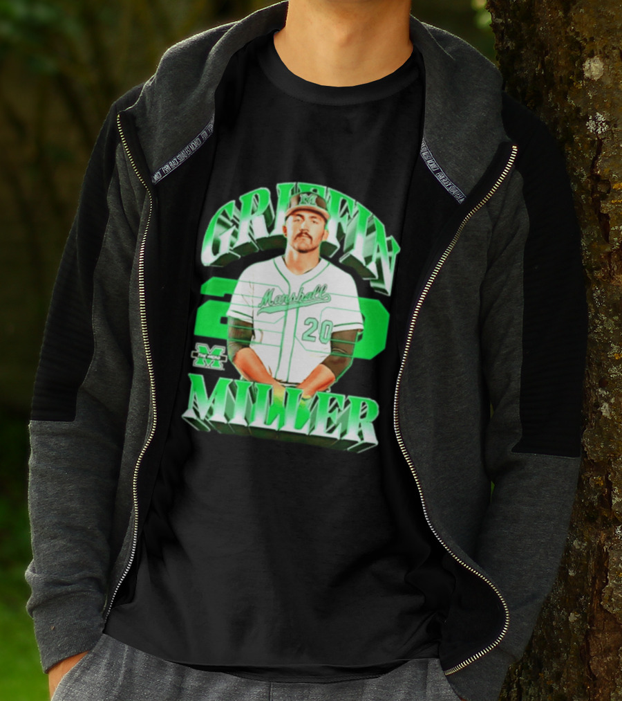 Marshall Thundering Herd NCAA Baseball Griffin Miller 20 Player Image T-Shirt