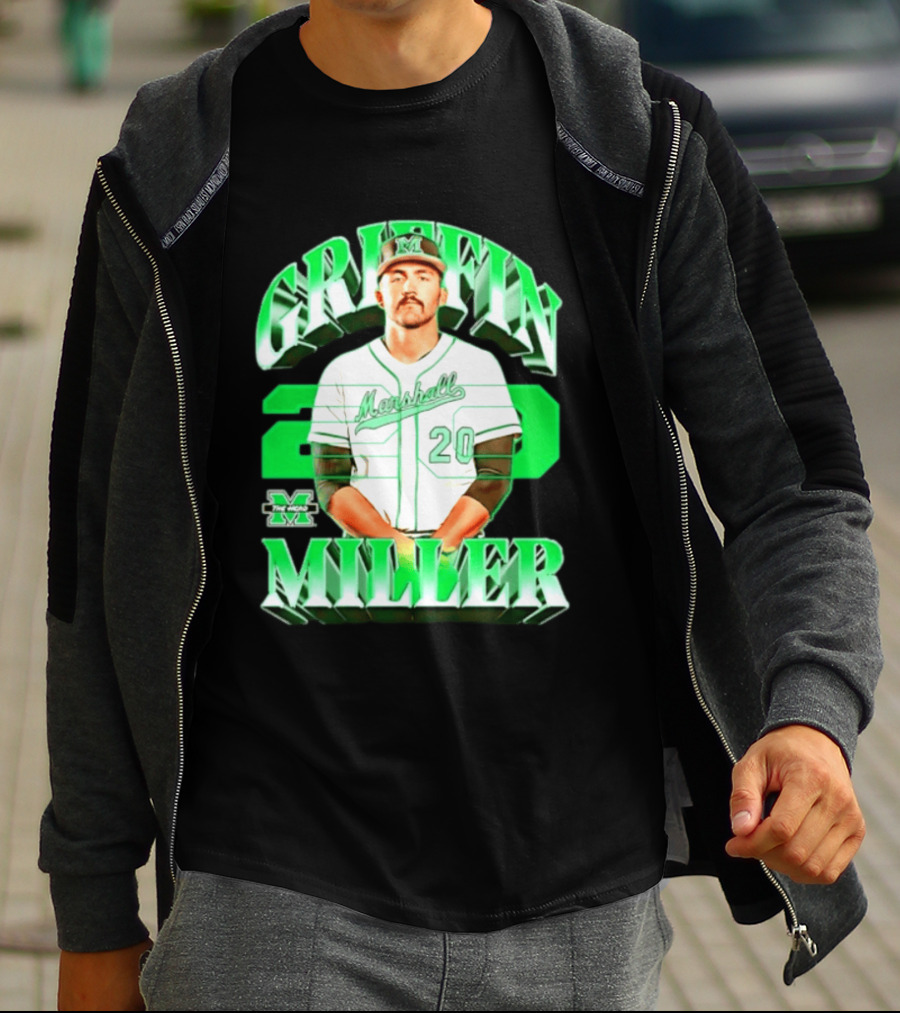 Marshall Thundering Herd NCAA Baseball Griffin Miller 20 Player Image T-Shirt