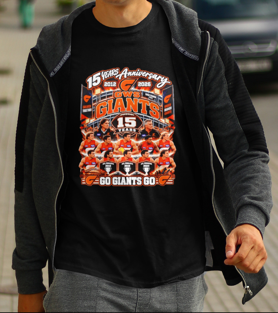 GWS Giants 15 Years Anniversary 2012 2026 AFL Premiers Go Giants Go T-Shirt