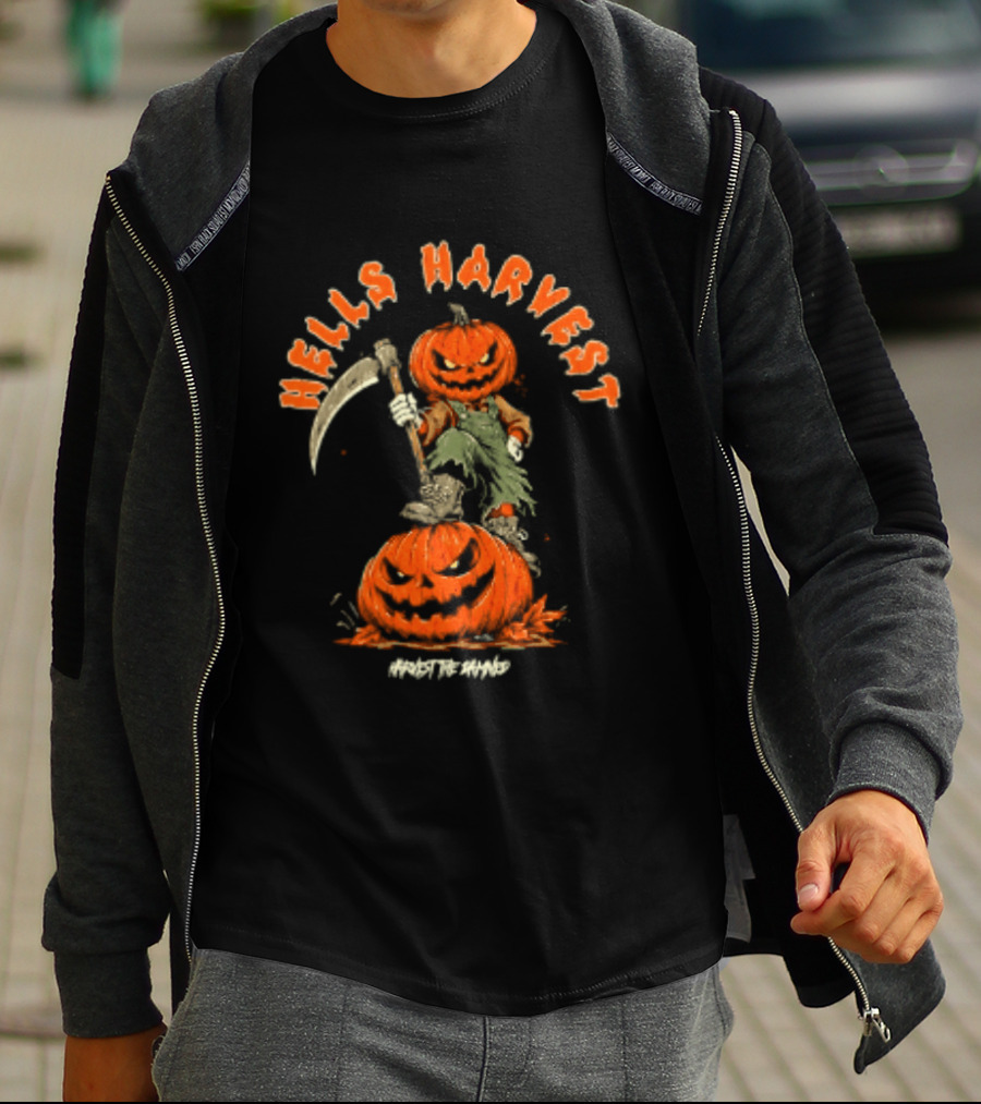Hells Harvest Pumpkin Reaper Halloween Harvest The Damned T-Shirt