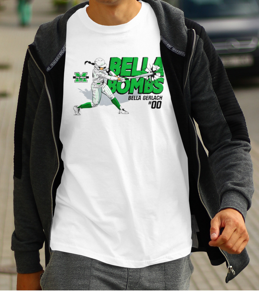 Marshall Thundering Herd Bella Bombs Bella Gerlach #00 NCAA Softball T-Shirt