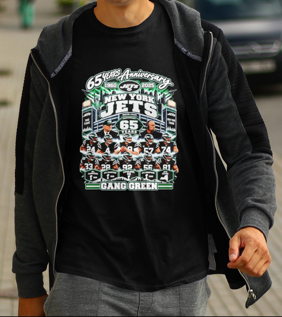 New York Jets 65 Years Anniversary 1960 2025 MetLife Stadium Gang Green NFL Champions T-Shirt