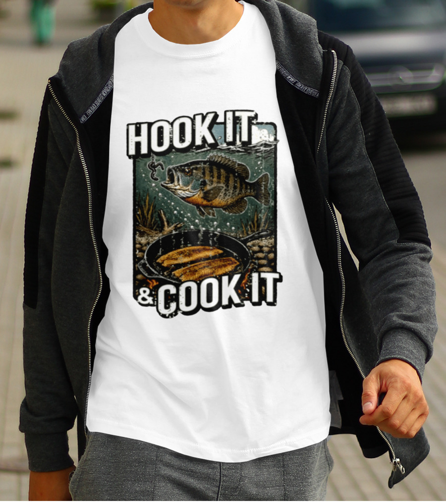 Hook It And Cook It Fishing Panfish Cast Iron Skillet T-Shirt