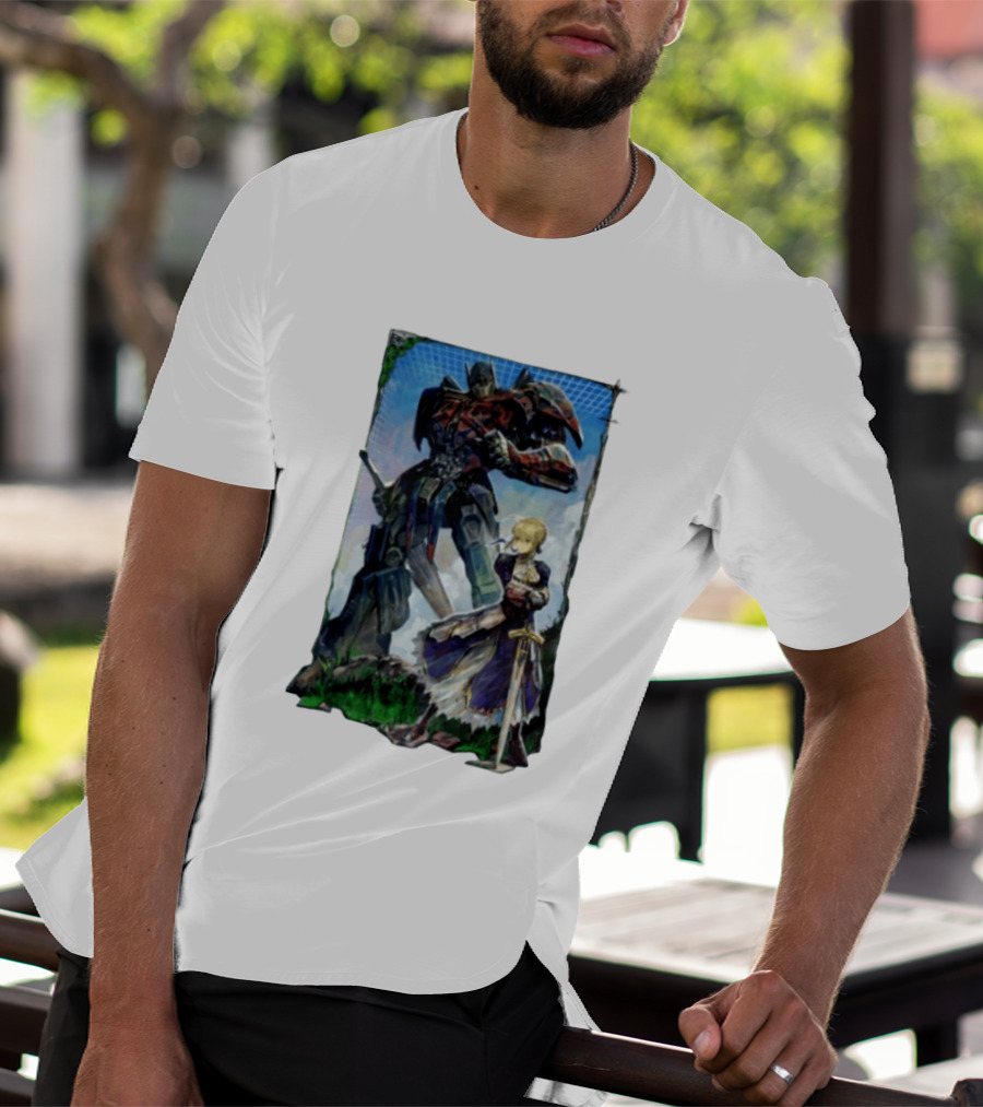 Optimus Prime Transformers With Saber Fate Stay Night Anime T-Shirt