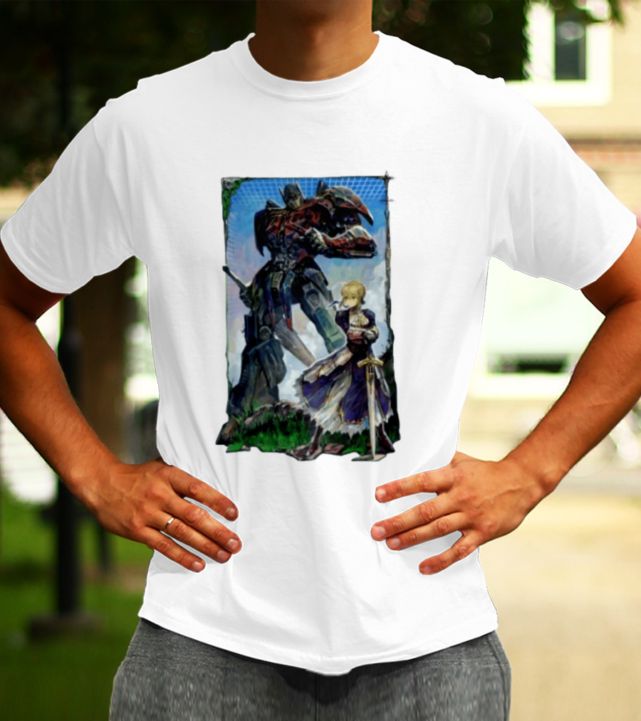 Optimus Prime Transformers With Saber Fate Stay Night Anime T-Shirt