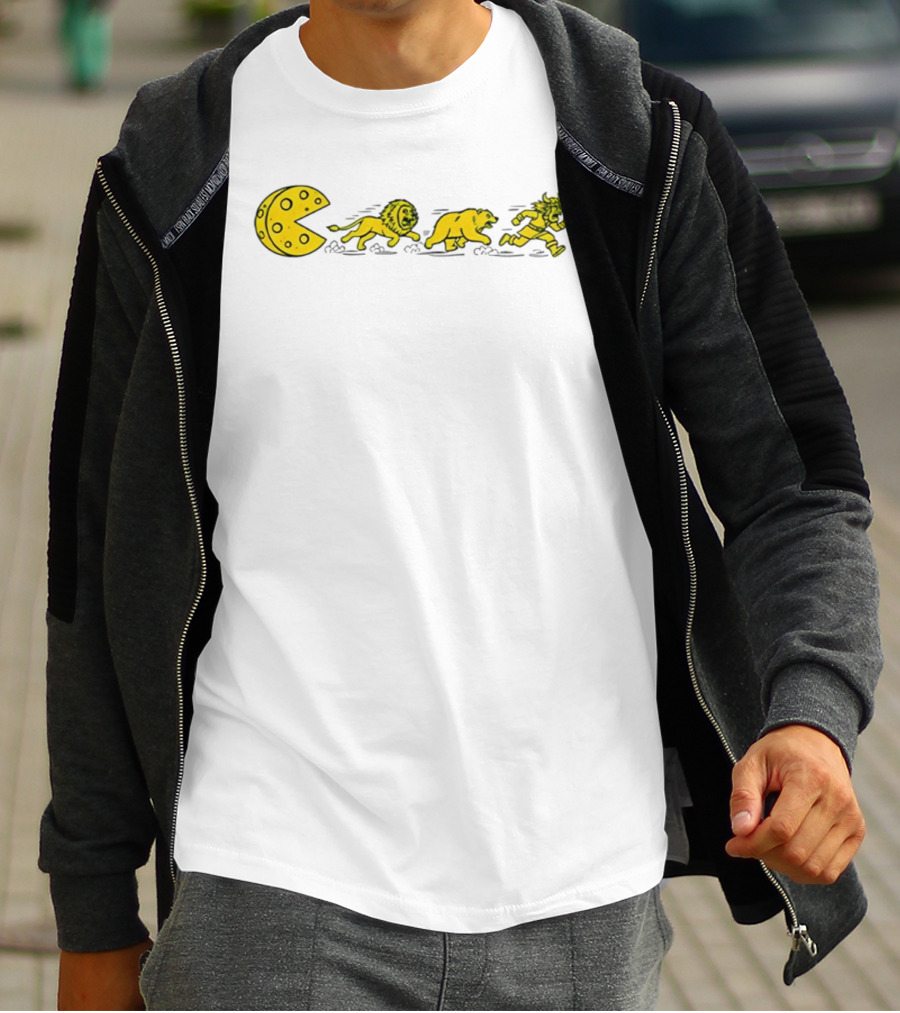 Pac Man Cheesehead Chasing Lions Bears Vikings T-Shirt