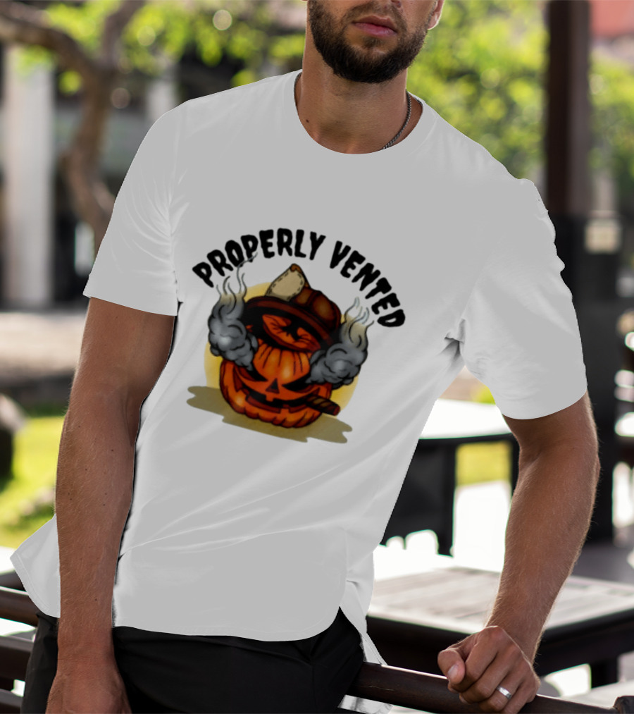 Properly Vented Firefighter Pumpkin Halloween Smoky Jack O' Lantern T-Shirt