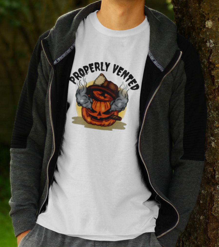 Properly Vented Firefighter Pumpkin Halloween Smoky Jack O' Lantern T-Shirt
