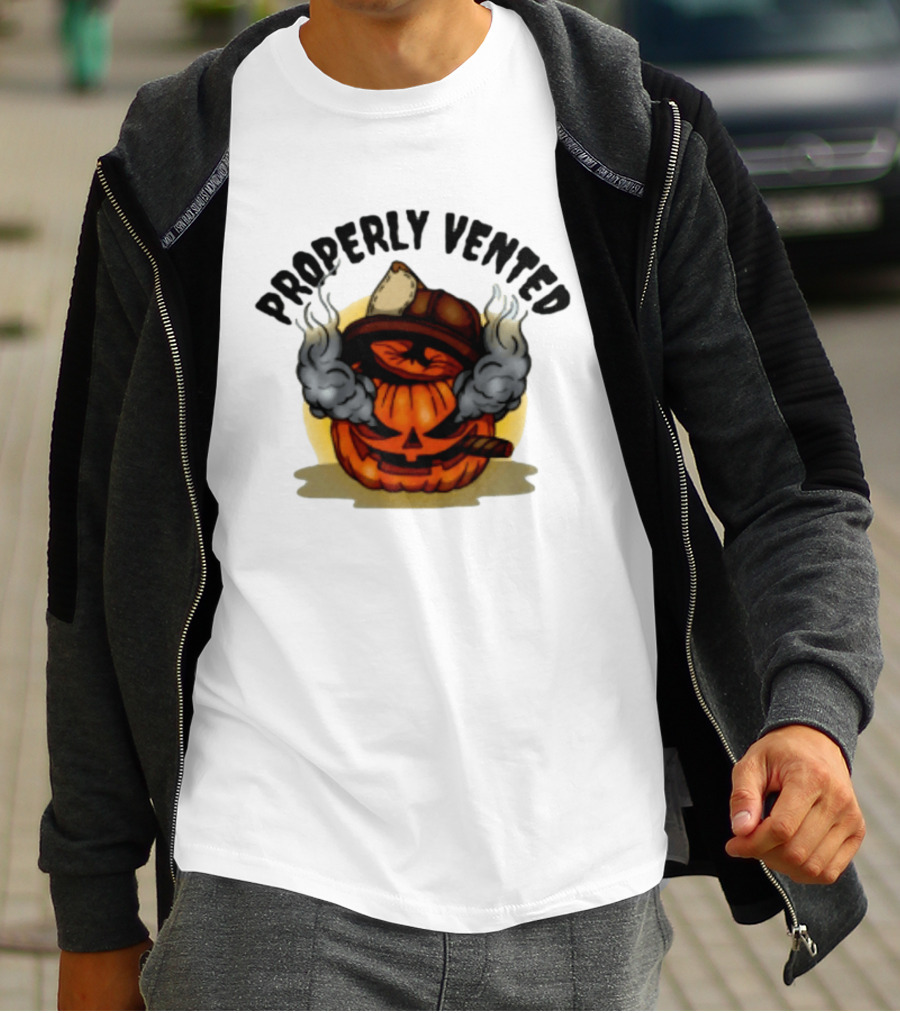 Properly Vented Firefighter Pumpkin Halloween Smoky Jack O' Lantern T-Shirt