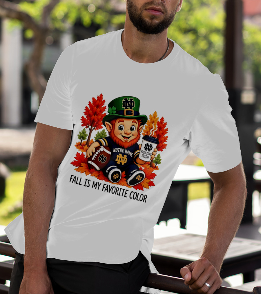 Notre Dame Fighting Irish Leprechaun Fall Is My Favorite Color Football T-Shirt