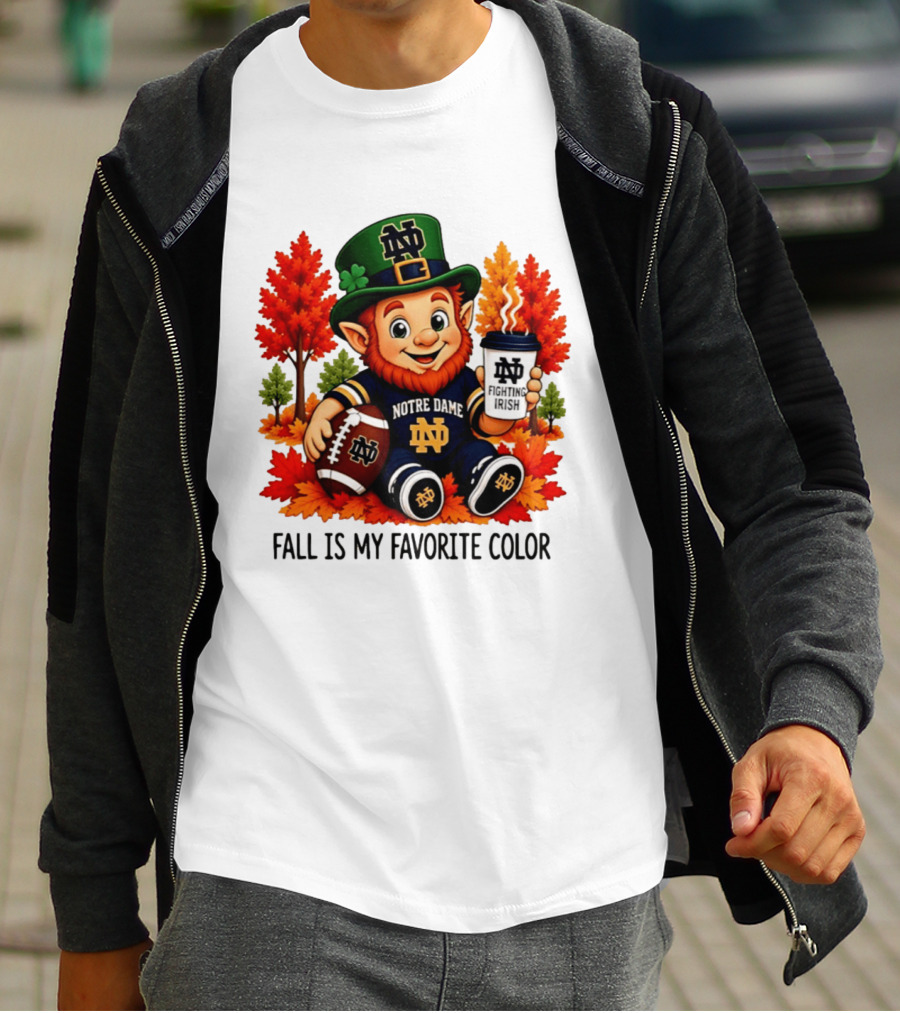 Notre Dame Fighting Irish Leprechaun Fall Is My Favorite Color Football T-Shirt