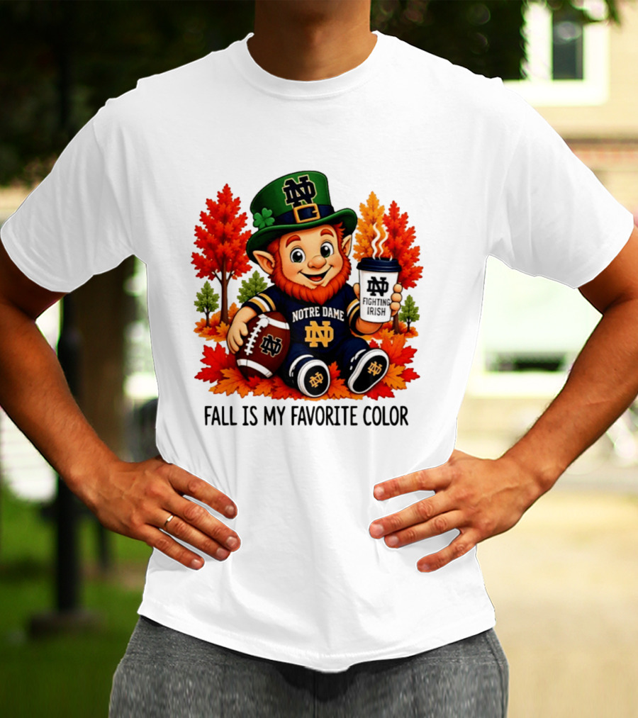 Notre Dame Fighting Irish Leprechaun Fall Is My Favorite Color Football T-Shirt