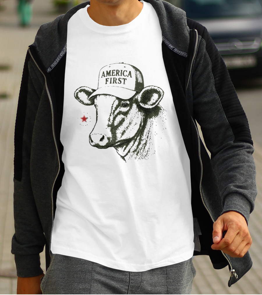 America First Hat Cow Star T-Shirt