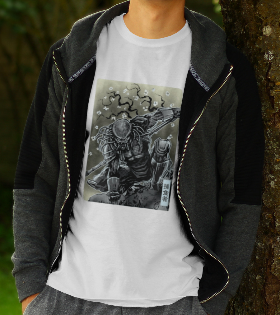 Yautja Samurai Mashup With Cherry Blossoms T-Shirt