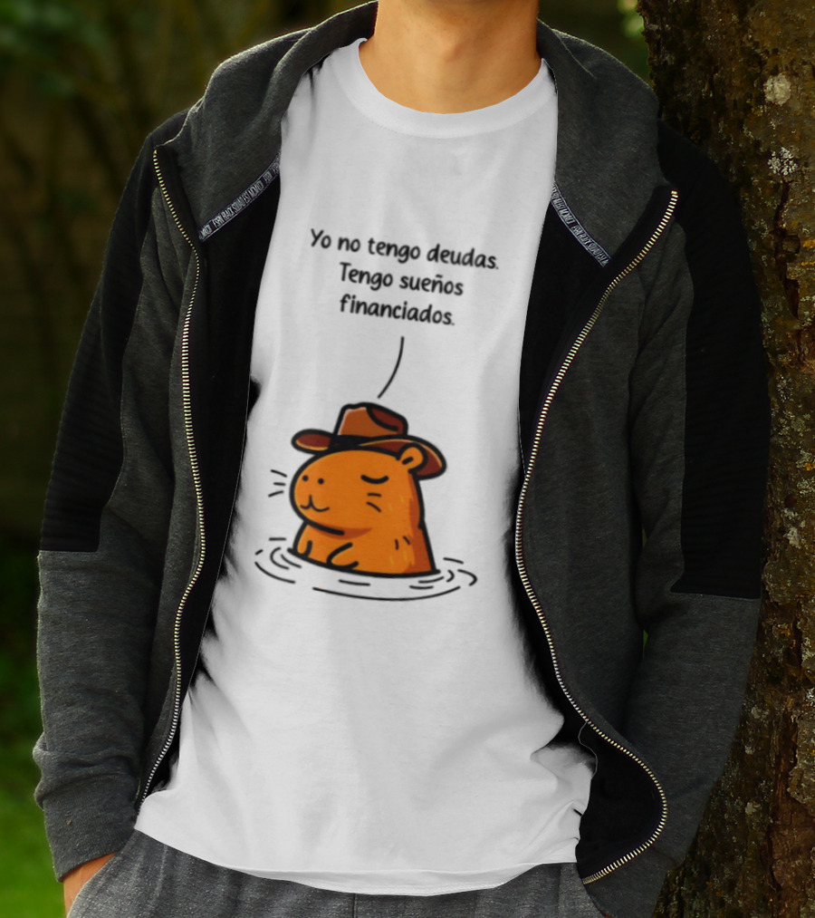 Yo No Tengo Deudas Tengo Sueños Financiados Capybara Sombrero Drawing T-Shirt
