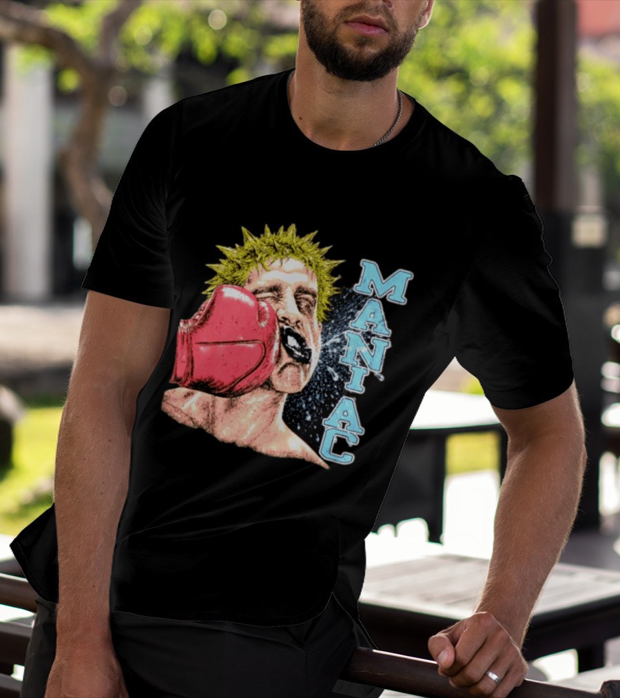 Maniac Boxer Punching Face With Red Glove And Spiky Green Hair T-Shirt