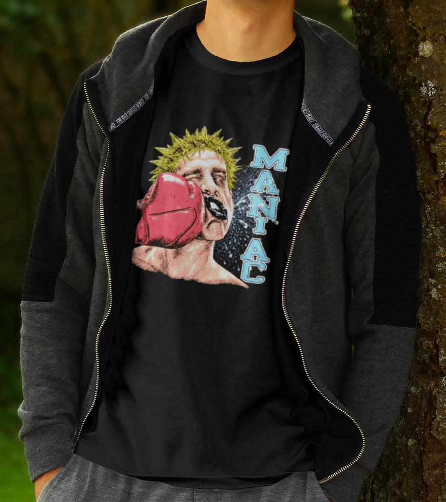 Maniac Boxer Punching Face With Red Glove And Spiky Green Hair T-Shirt