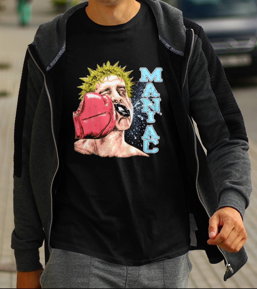 Maniac Boxer Punching Face With Red Glove And Spiky Green Hair T-Shirt