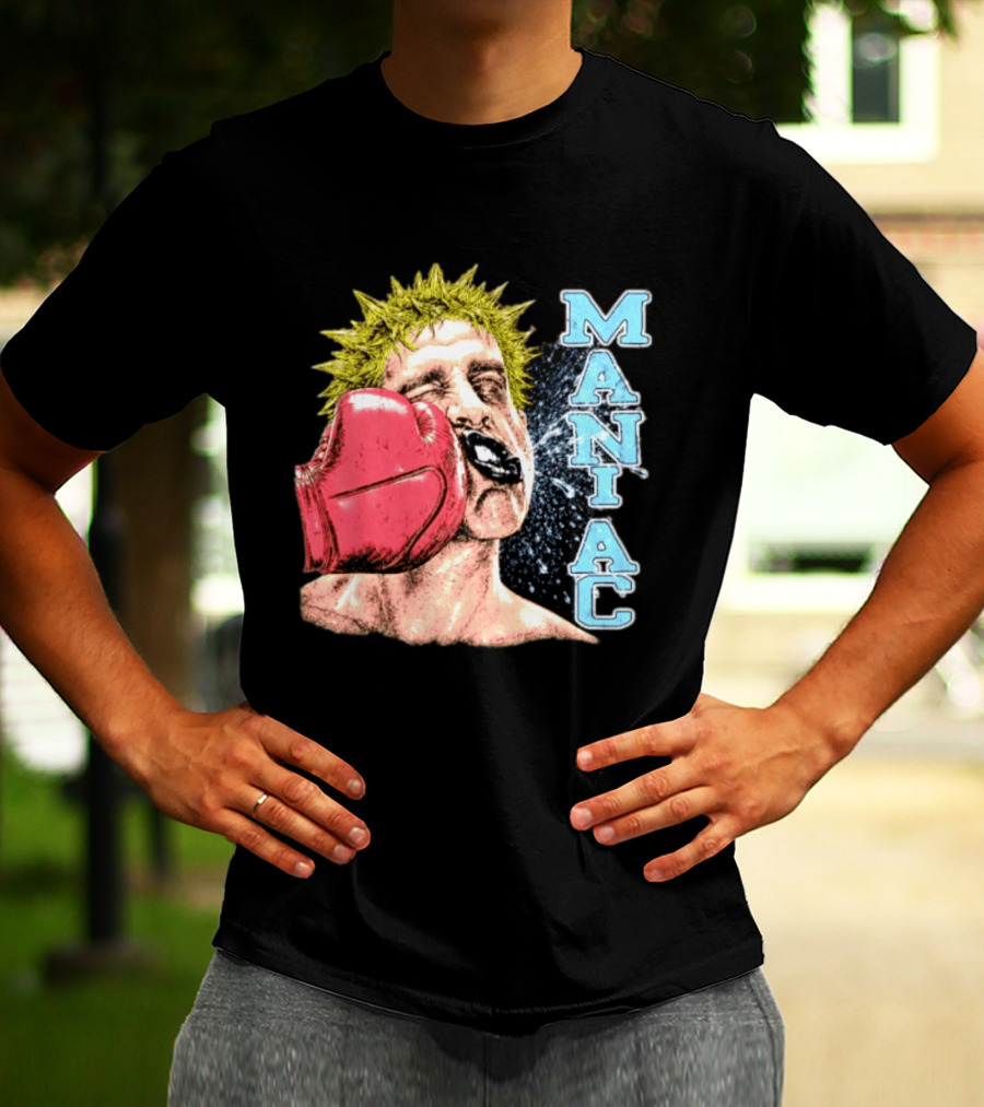 Maniac Boxer Punching Face With Red Glove And Spiky Green Hair T-Shirt