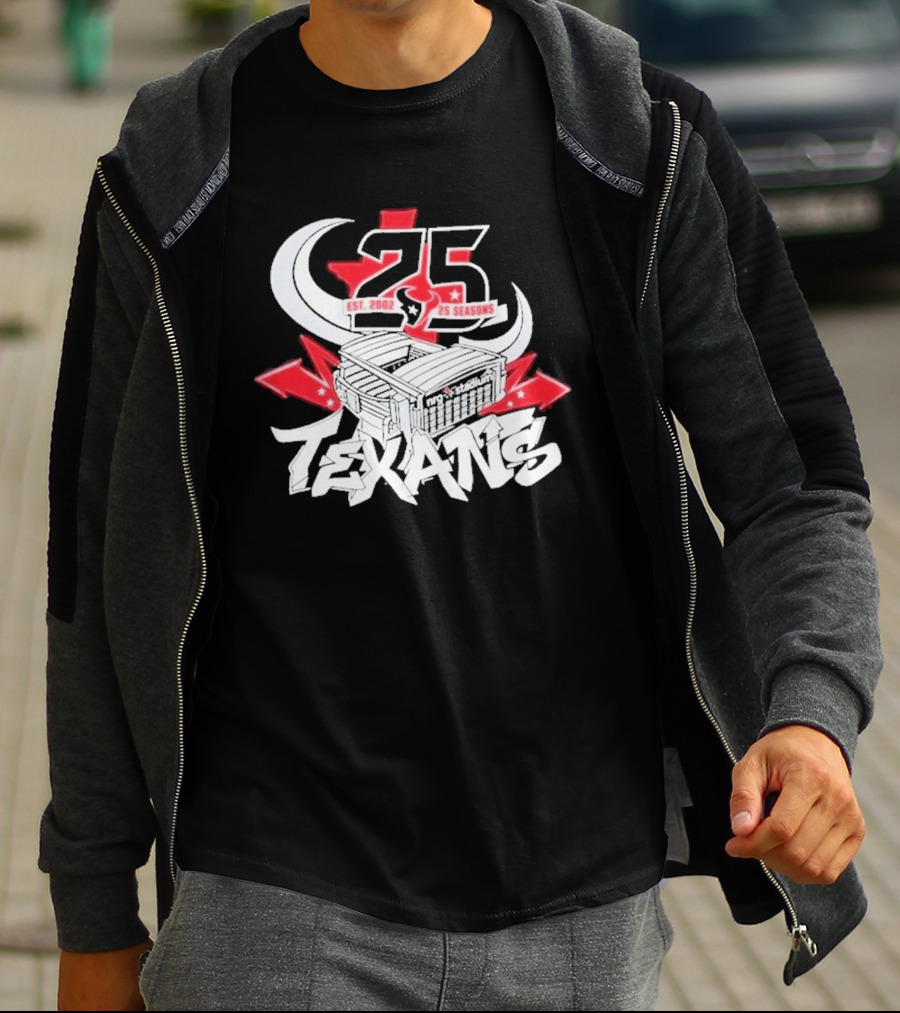 Est 2002 Texans 25 Seasons Stadium Horns Banners T-Shirt