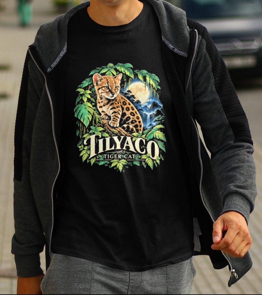 Tilyaco Tiger Cat Jungle Moonlit Scene T-Shirt