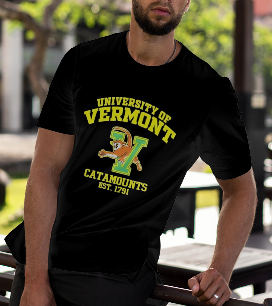 University Of Vermont Catamounts Est 1791 Iconic V Symbol With Panther T-Shirt
