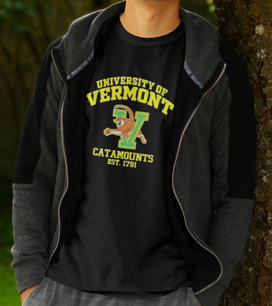 University Of Vermont Catamounts Est 1791 Iconic V Symbol With Panther T-Shirt