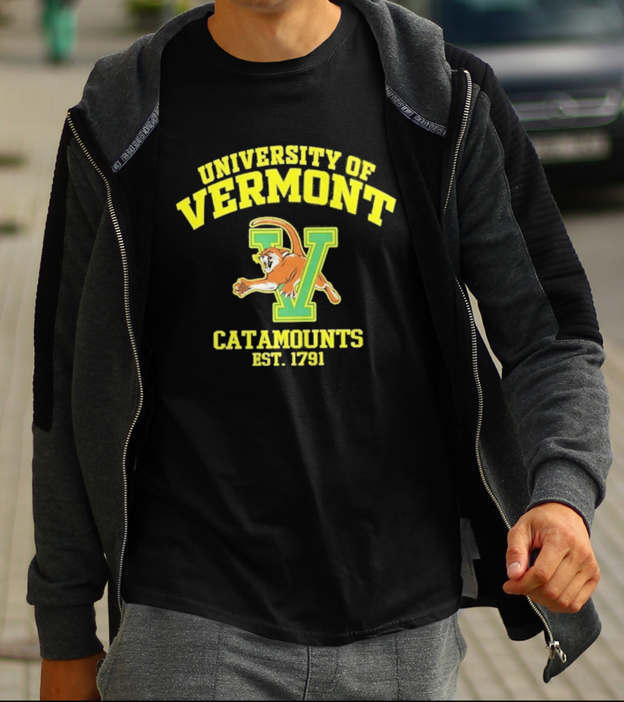 University Of Vermont Catamounts Est 1791 Iconic V Symbol With Panther T-Shirt