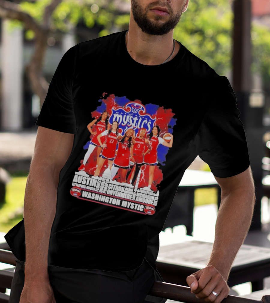 Washington Mystics Roster WNBA Basketball Skyline Austin Littlepage Buggs Poole Citron Onyenwere Amihere Olsen McMahon Amooore T-Shirt